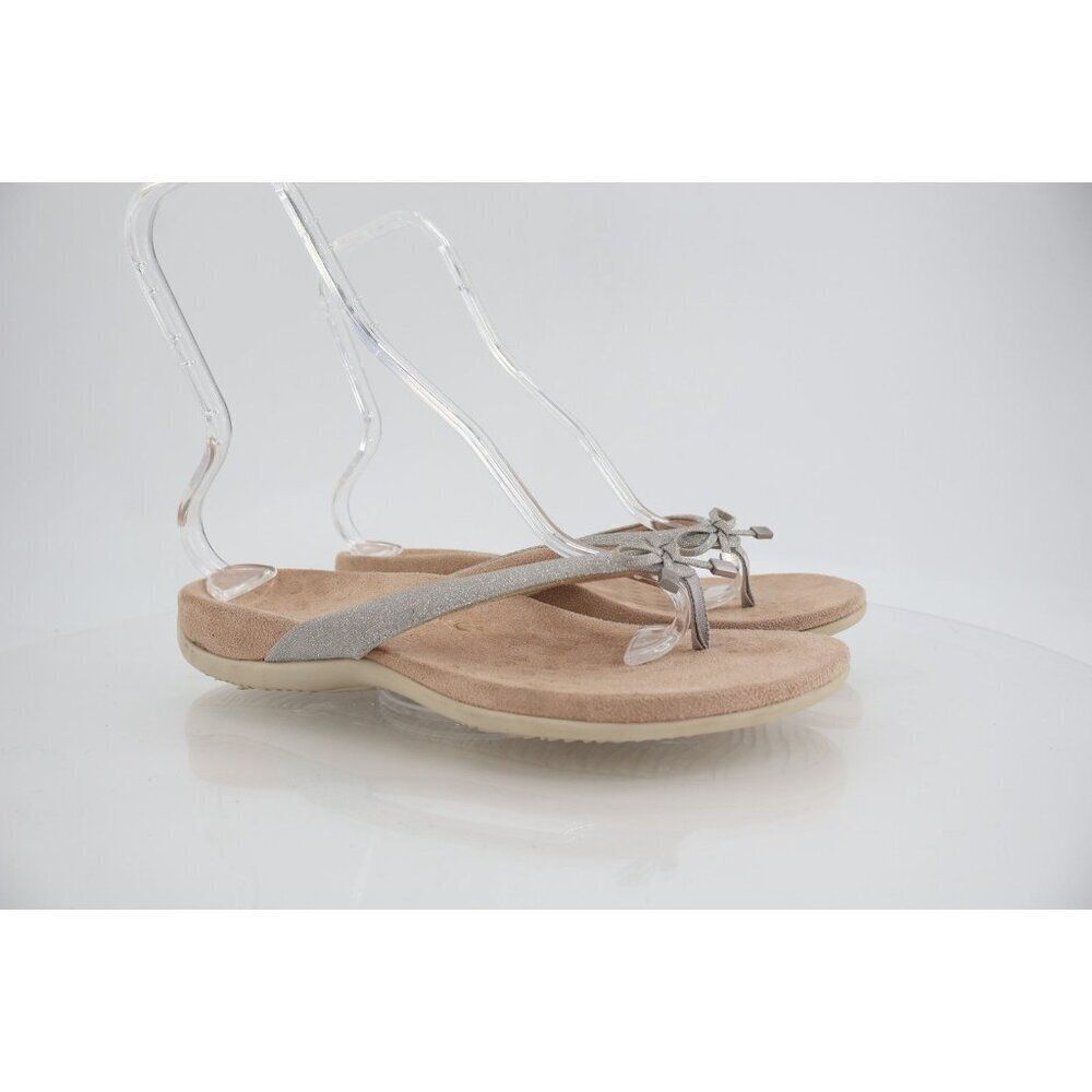 Vionic Bella Slide Sandal Orthotic Flip Flop Size 10 Silver Metallic Fabric